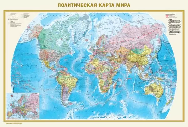 Политическая карта мира и Федеративное устройство России (А0, 1170х790)