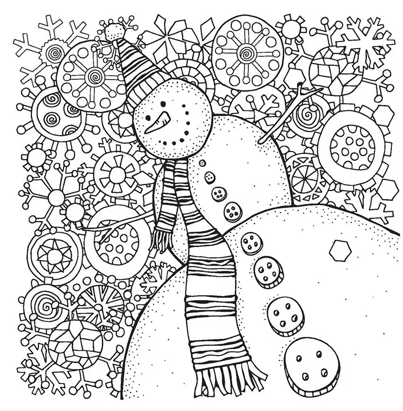 Раскраска новогодняя, снеговик в шляпе распечатать | Раскраски новогодние